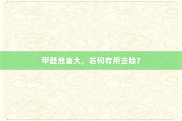 甲醛危害大，若何有用去除？